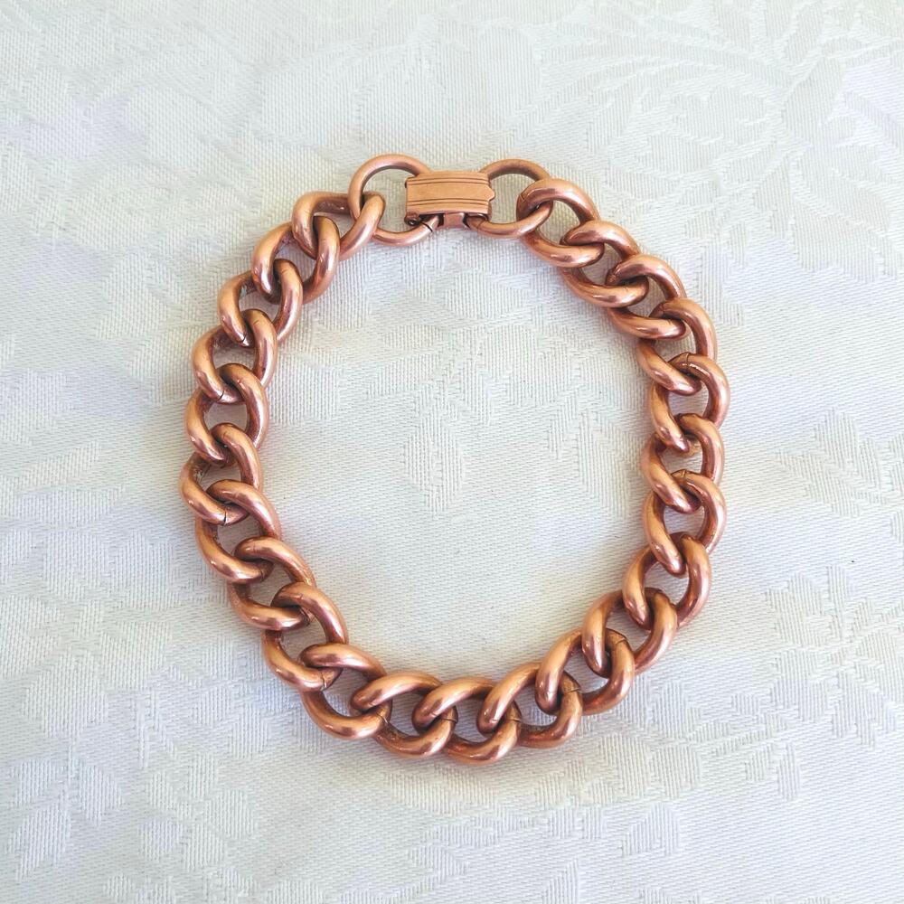 Bracelet Solid Copper Link Chain Men's Unisex 8" - image 2